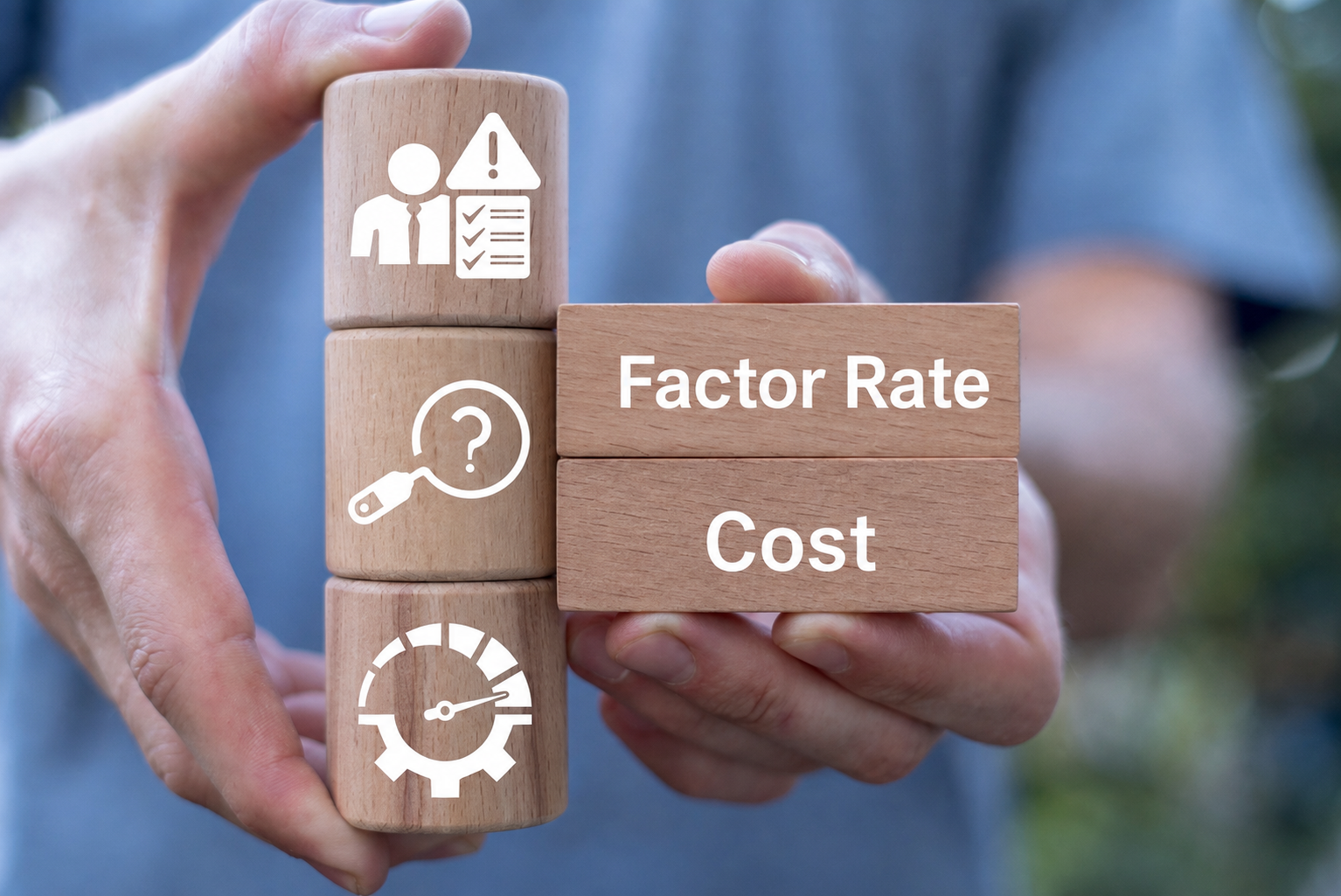 Wooden blocks illustrating factor rate and cost