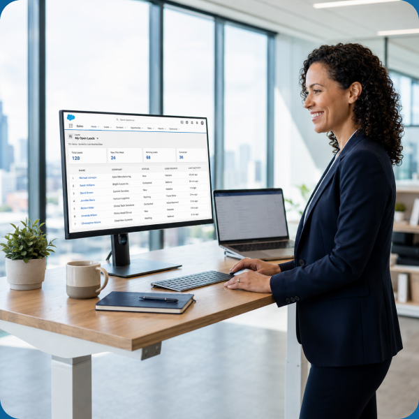 Business funding sales representative reviewing lead activity