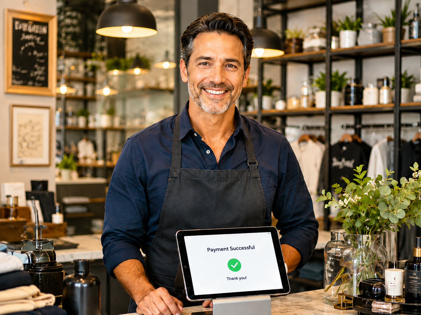 Business owner smiling in a retail shop